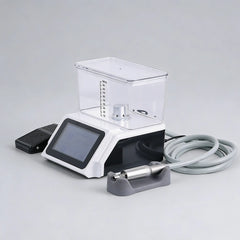 Close-up of the veterinary dental micromotor main unit showing the intuitive color touch screen and speed settings.