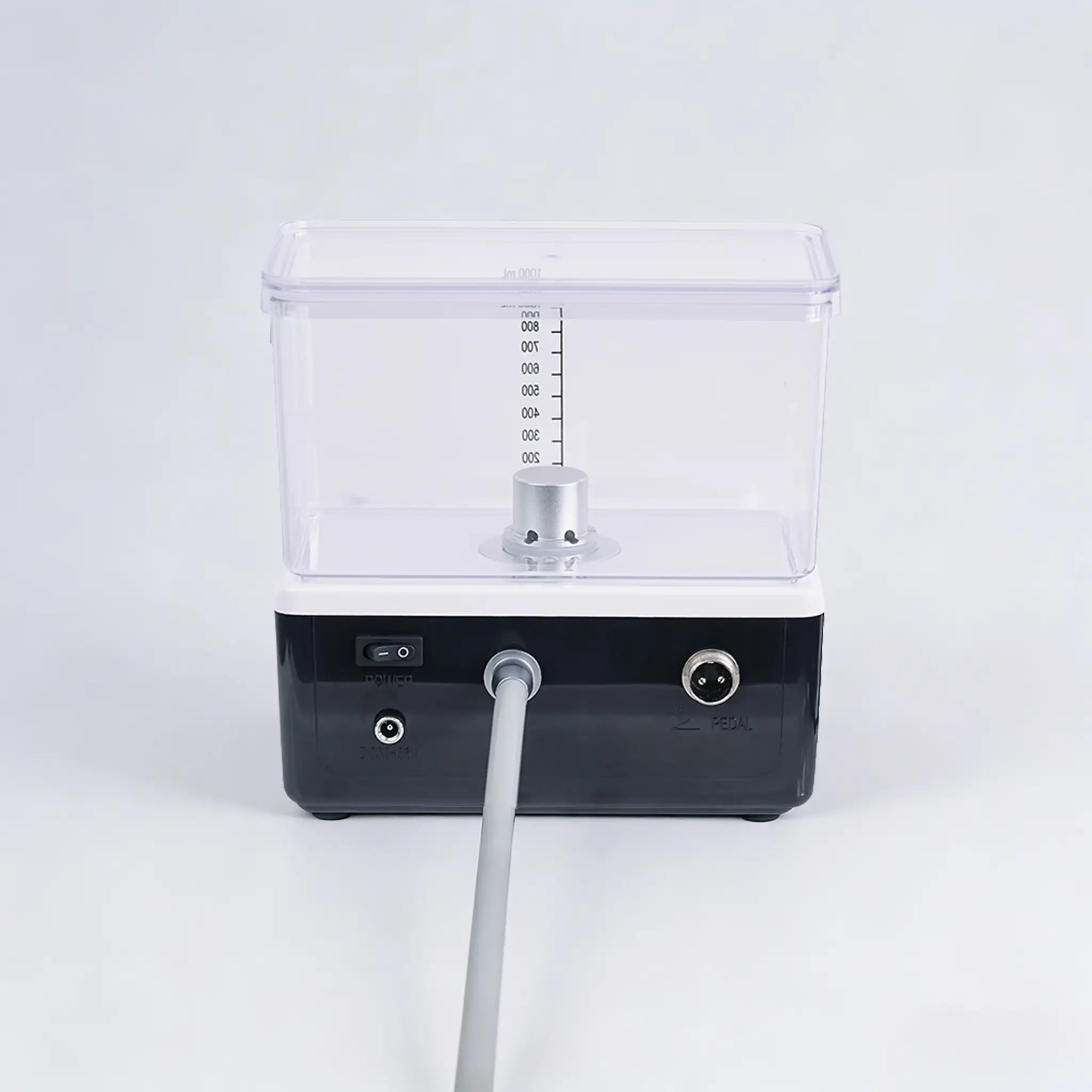Back panel view of the Pirueta veterinary dental electric motor showing power and pedal connections.