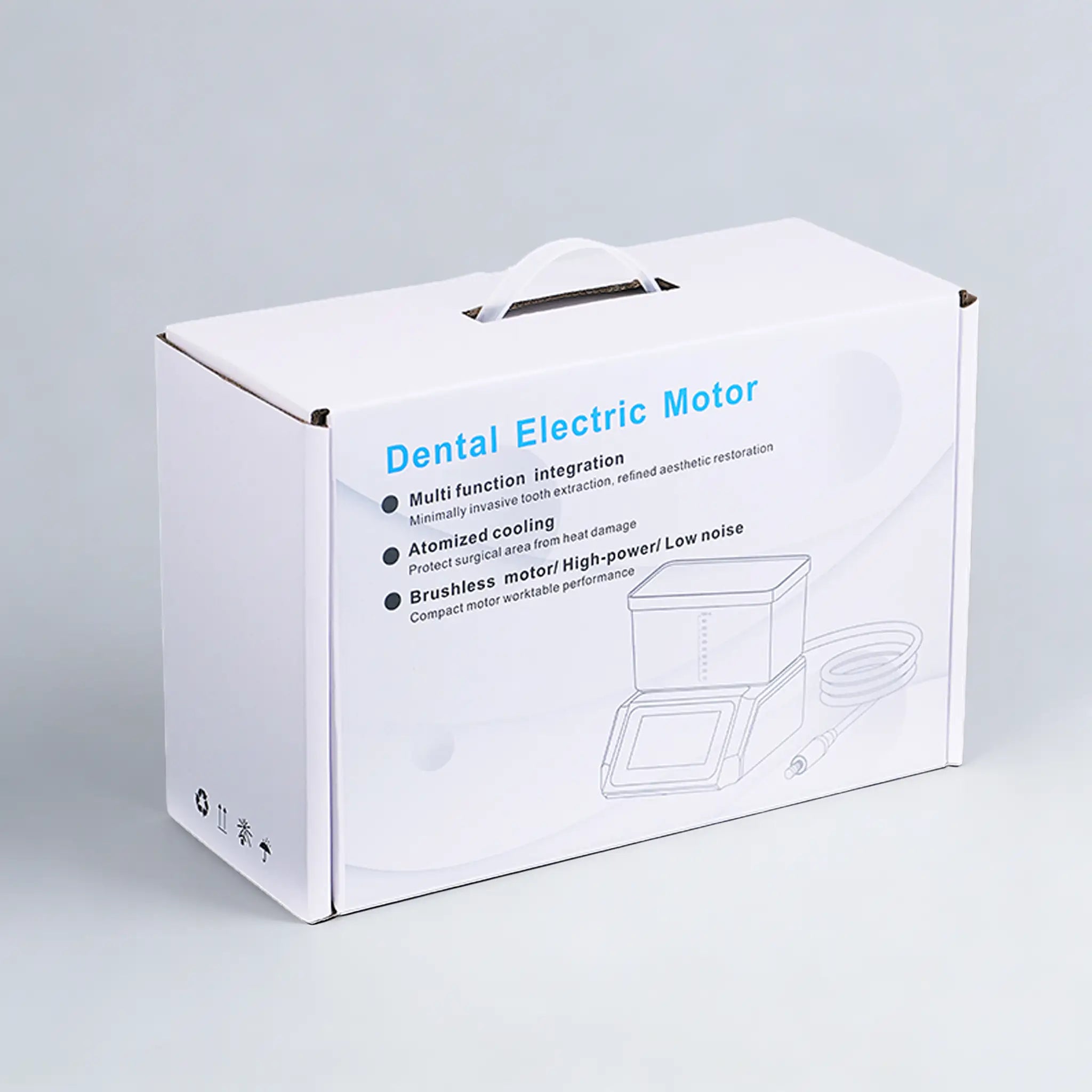Official retail packaging box for the Pirueta portable veterinary dental electric motor unit.