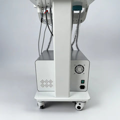 Rear view of the vet dental machine displaying the built-in cooling fan, main power switch, and dual water bottle system for clinical safety